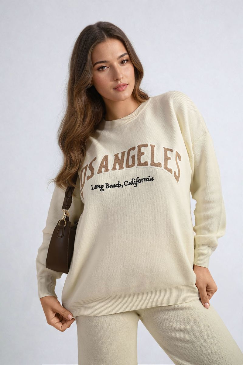 Los Angeles Graphic Long Sleeve Knitted Jumper (One Size 8 - 16)