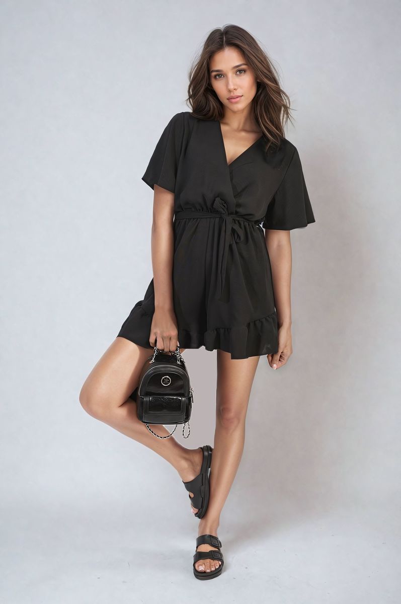 Belted Wrap-Over Frill Playsuit