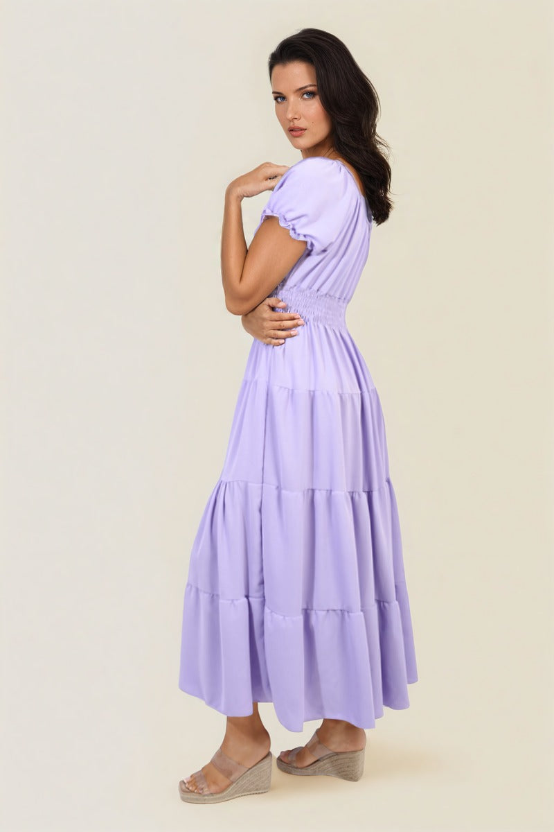 Smocked Waist Tiered Midi Dress