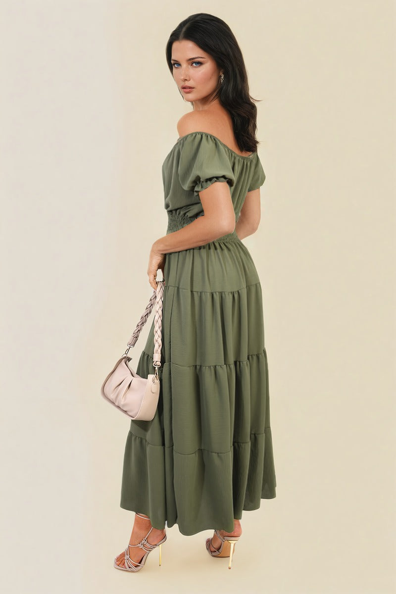 Smocked Waist Tiered Midi Dress