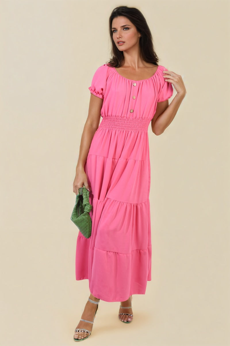 Smocked Waist Tiered Midi Dress