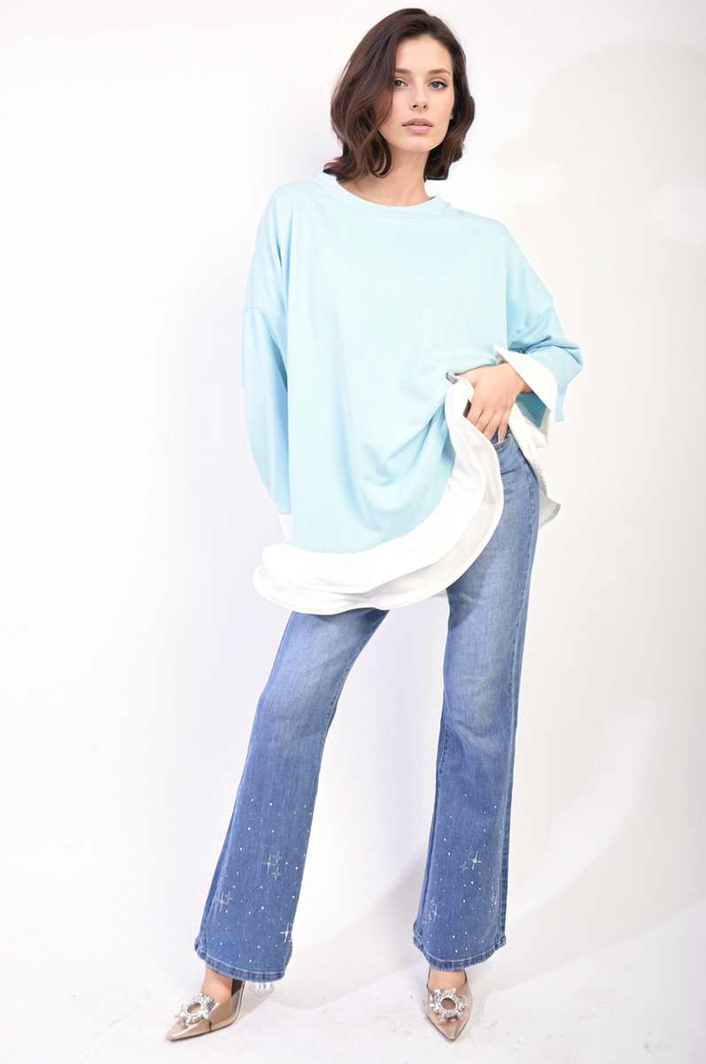 Contrast Ruffled Hem Top