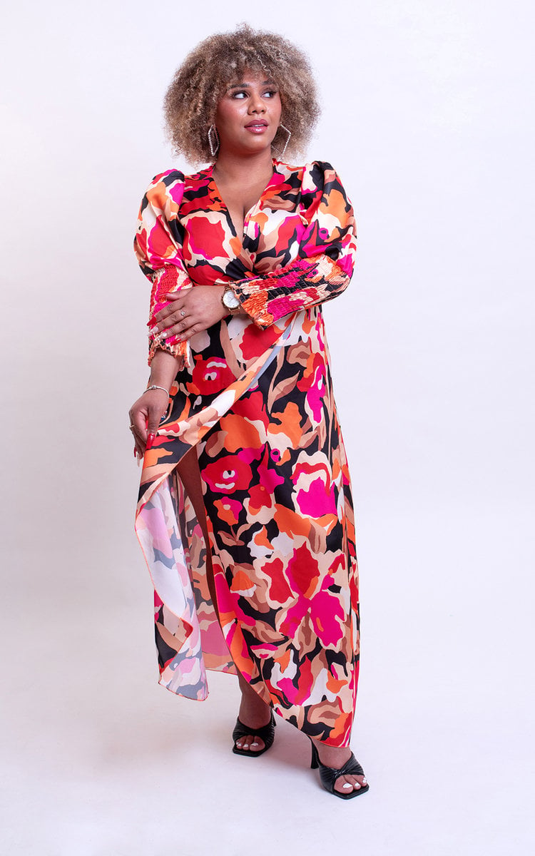 Wrap Front Printed Midi Dress