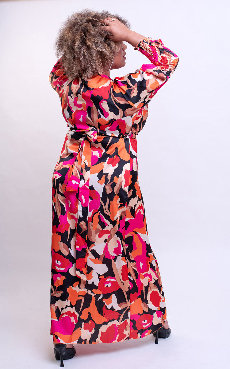 Wrap Front Printed Midi Dress