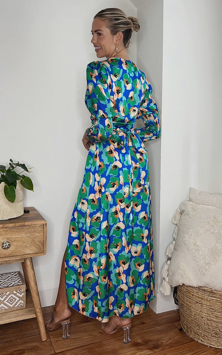 Wrap Front Printed Midi Dress