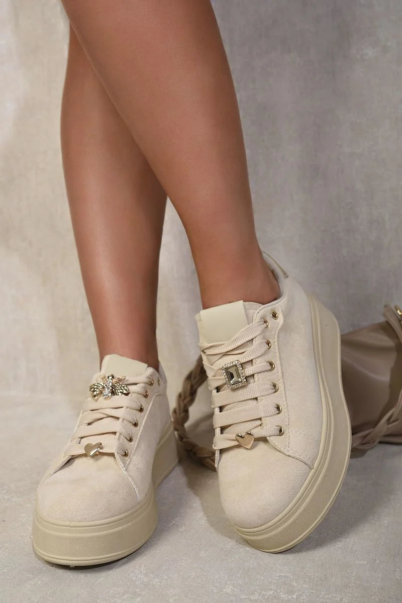 Lace Up Platform Trainers With Decorative Details