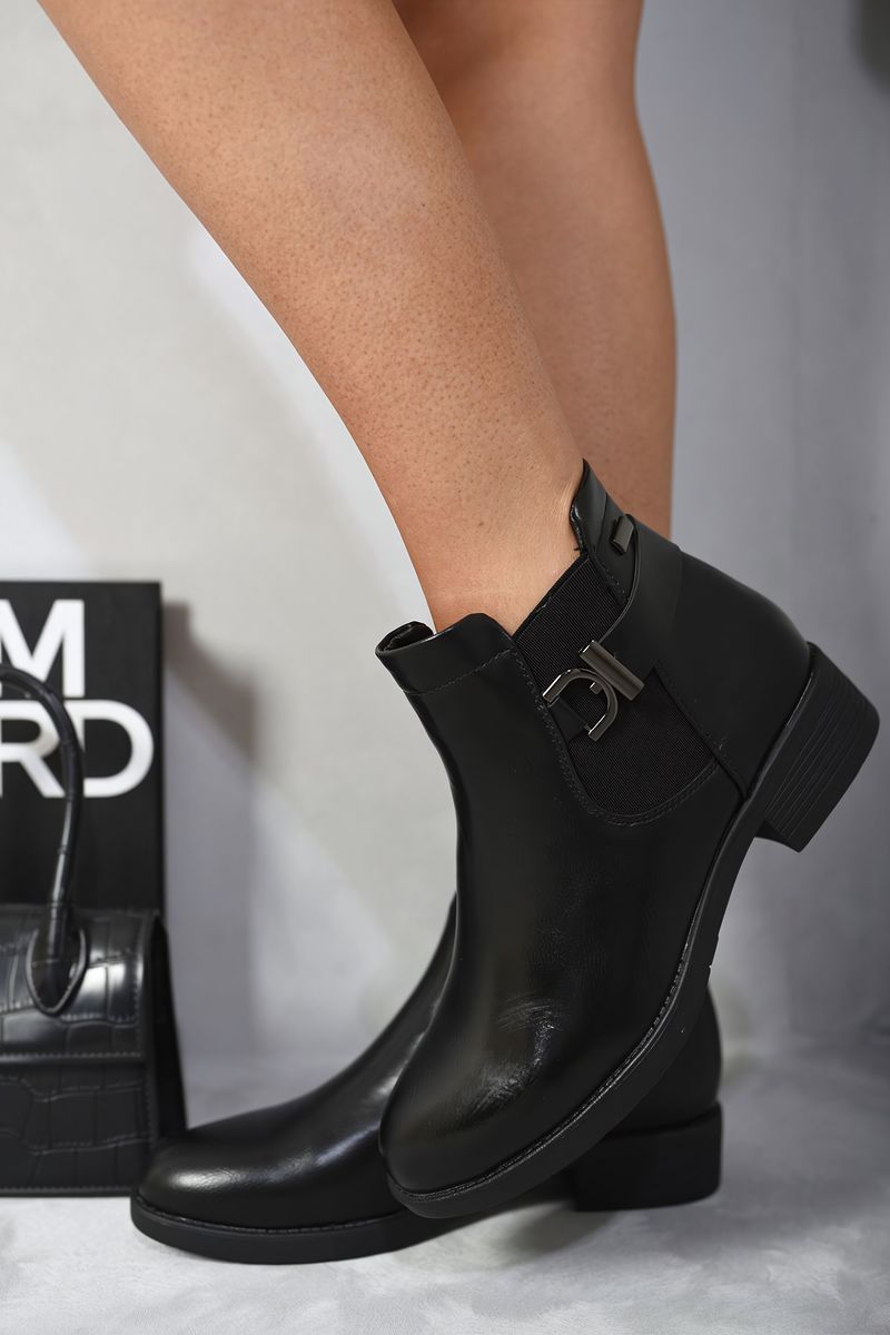 Low Block Heel Buckle Ankle Boots