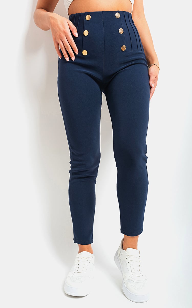 High Waisted Button Front Detail Trouser