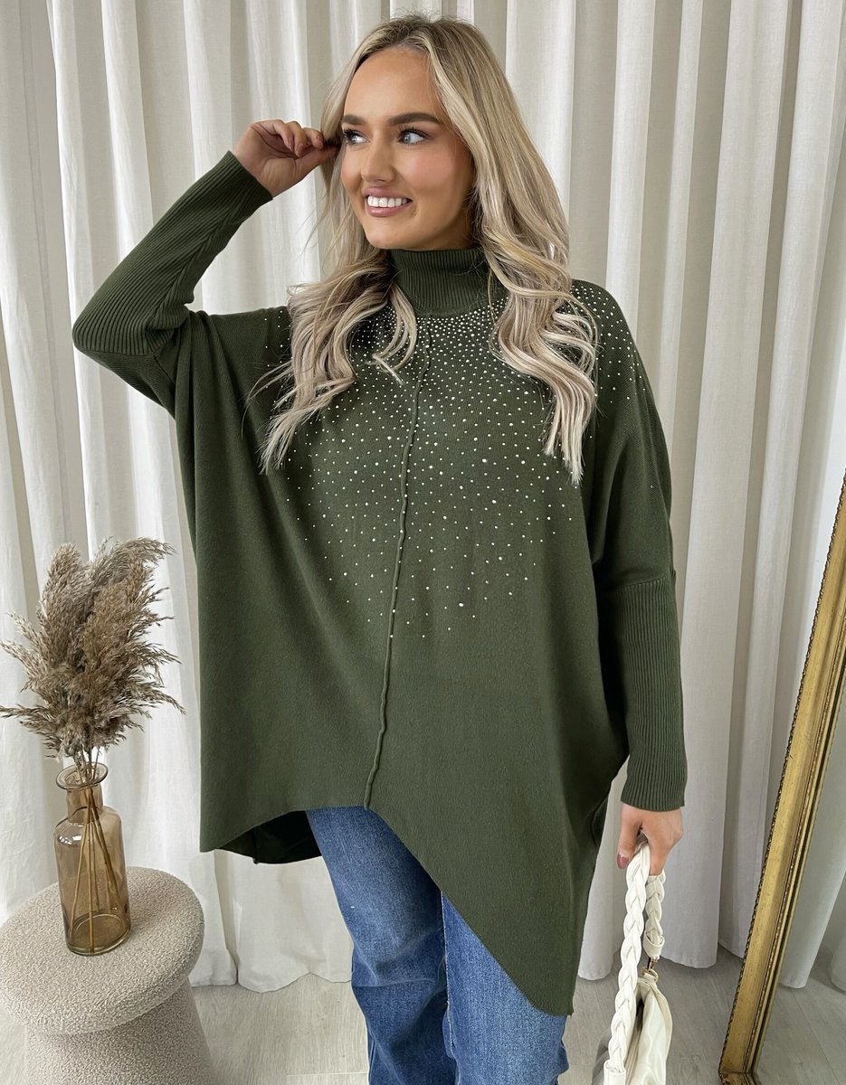 Rhinestone Detail Oversized Knitted Jumper