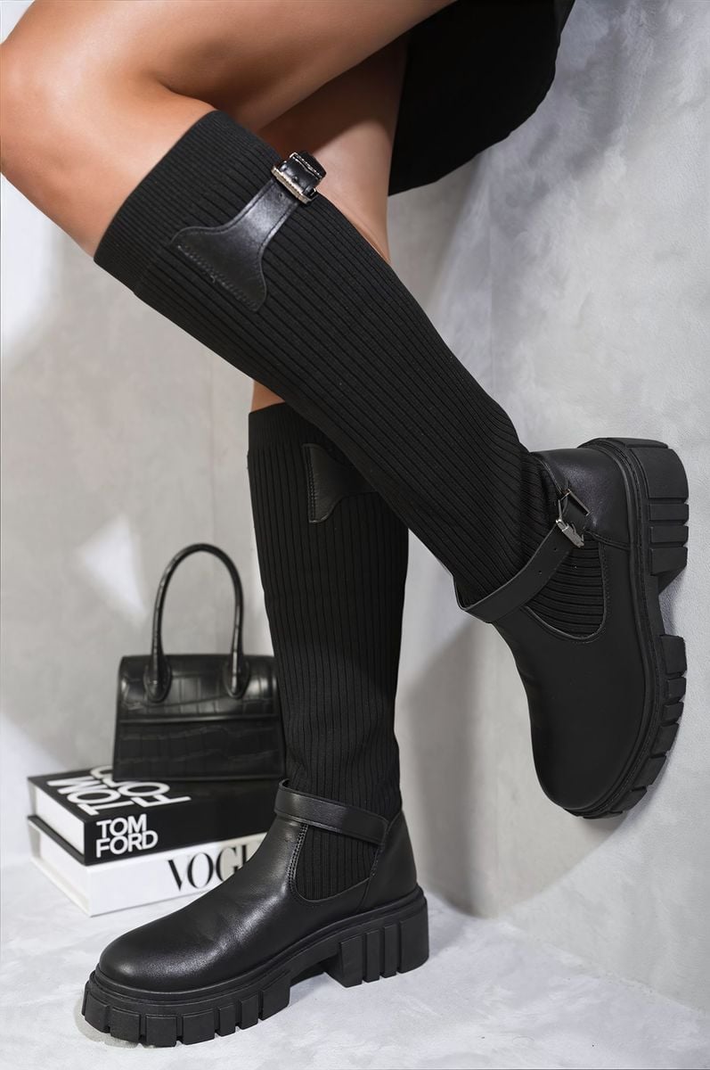 Stretch Knee High Chunky Sock Boots