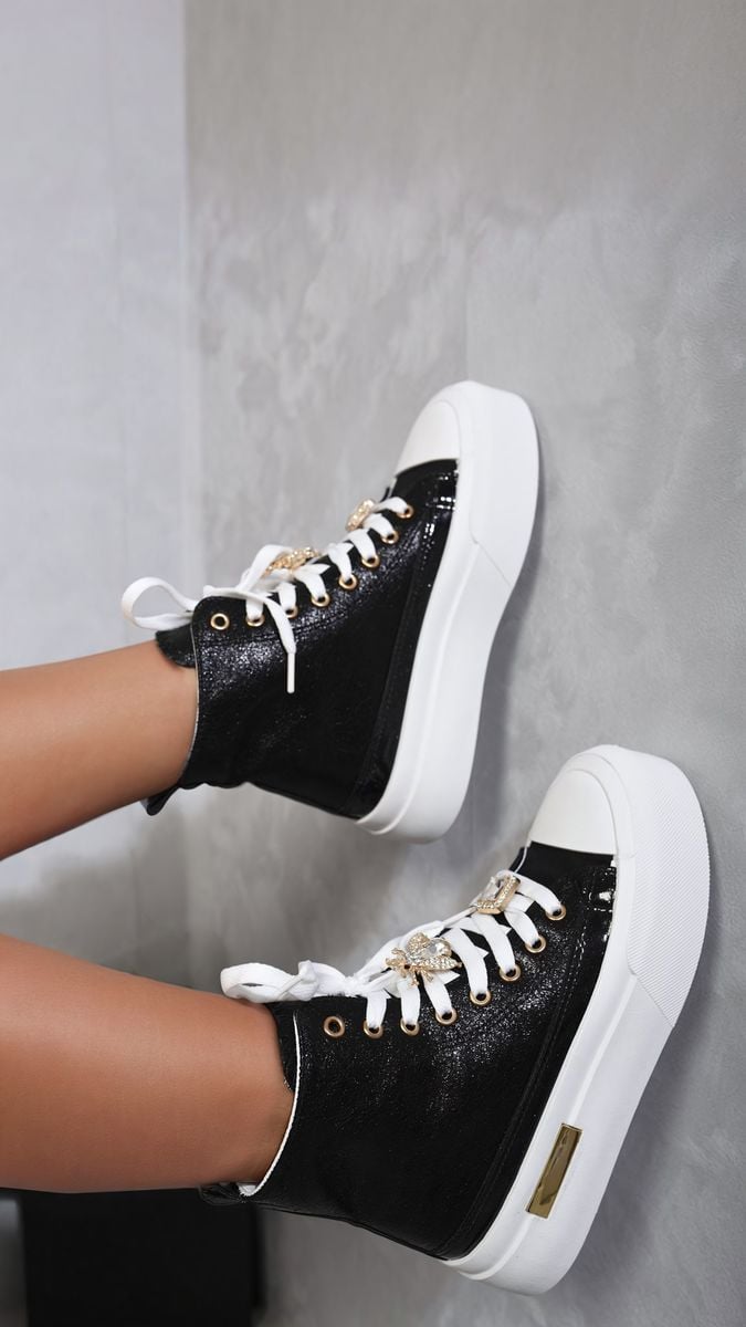 Glitter Lace Up High Top Platform Trainers with Decorative Details