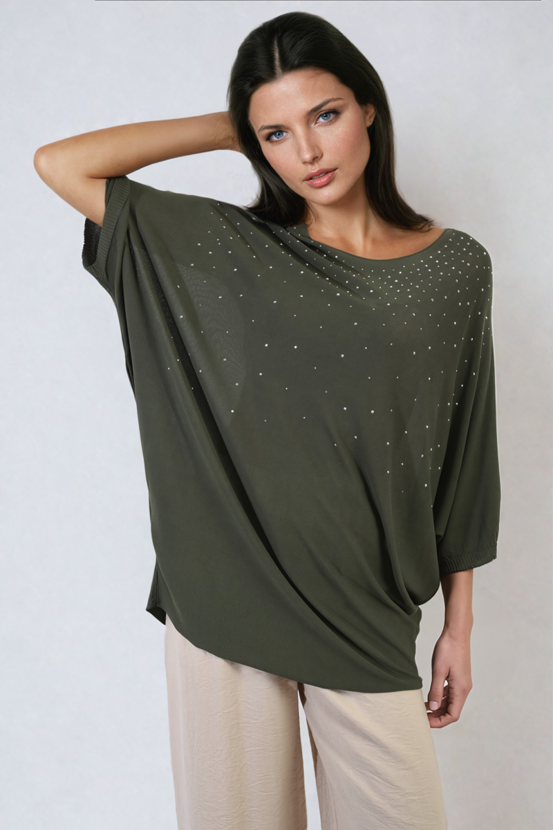 Round Neck Studded Oversized Top