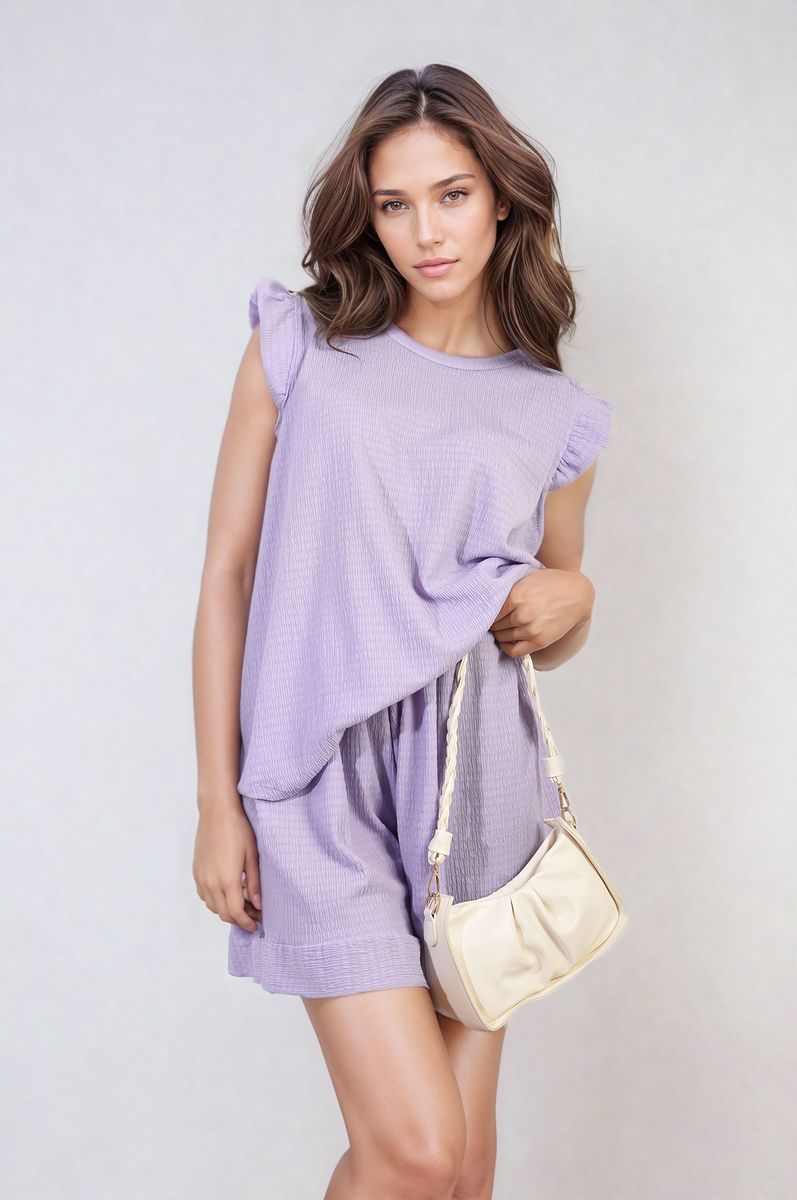 Ruffle Trim Sleeve Top and Shorts Co-ord Set