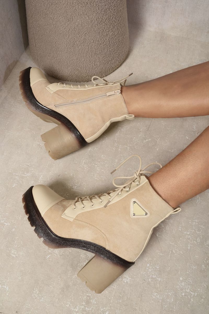 Lace Up Combat Heeled Ankle Boots