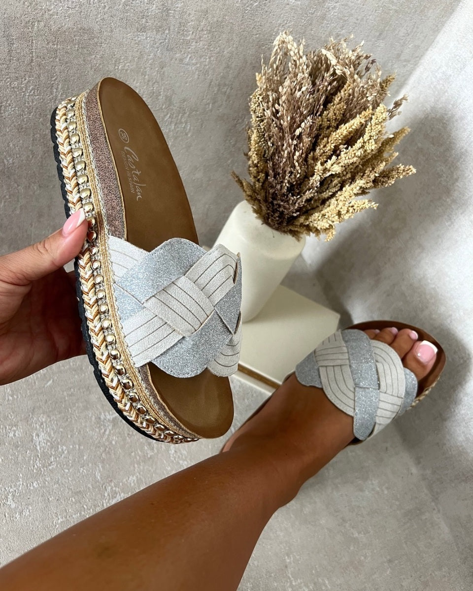 Embellished Strap Braided Chunky Platform Sandals