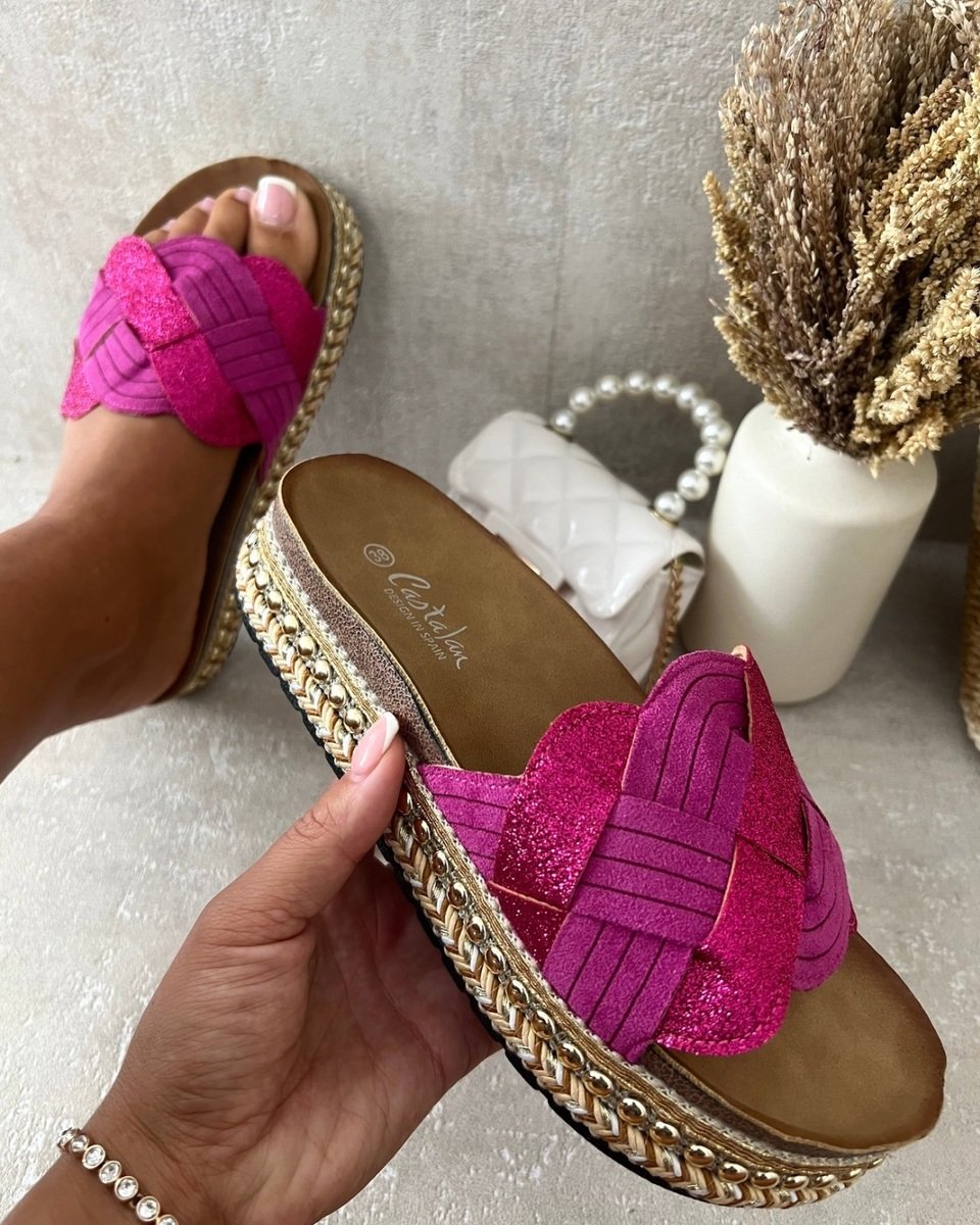 Embellished Strap Braided Chunky Platform Sandals