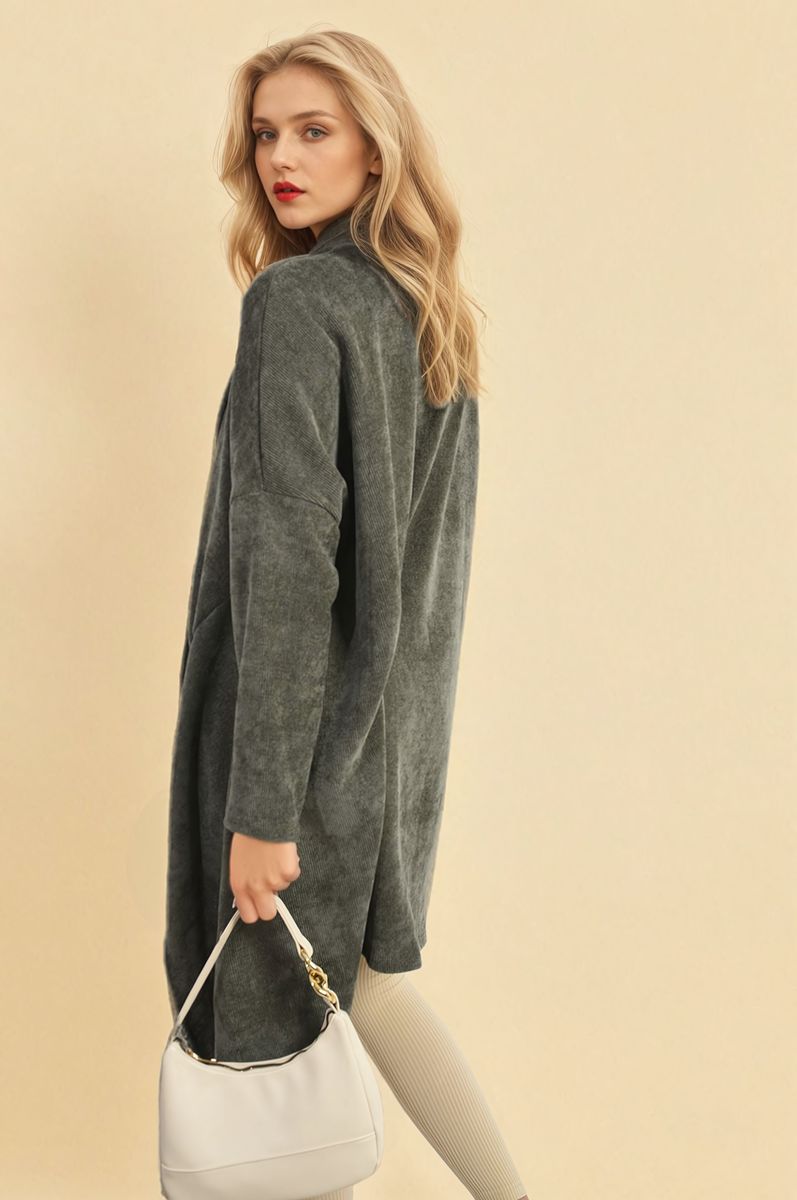 Open Front Long Back Knitted Cardigan