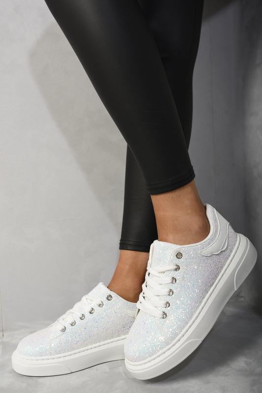 Glitter Lace Up Slip On Trainers