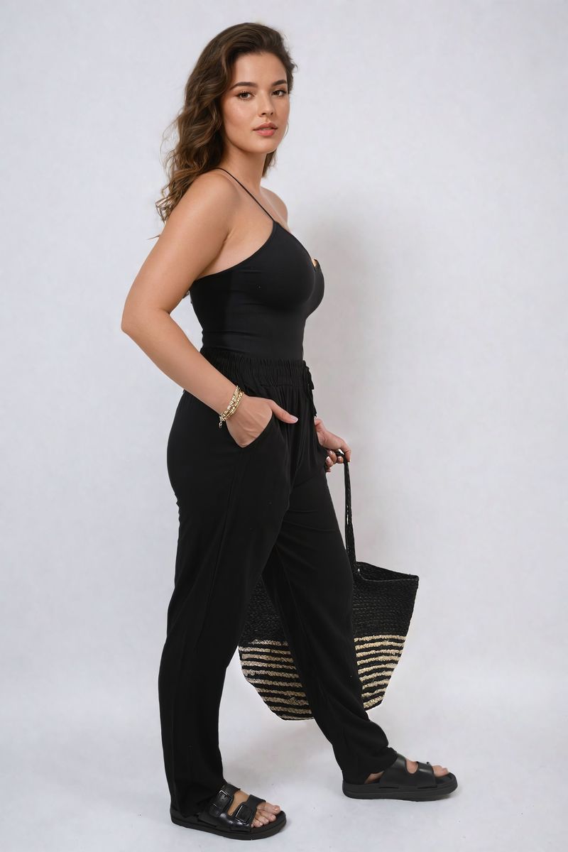 Drawstring High Waist Trouser with Side Pockets