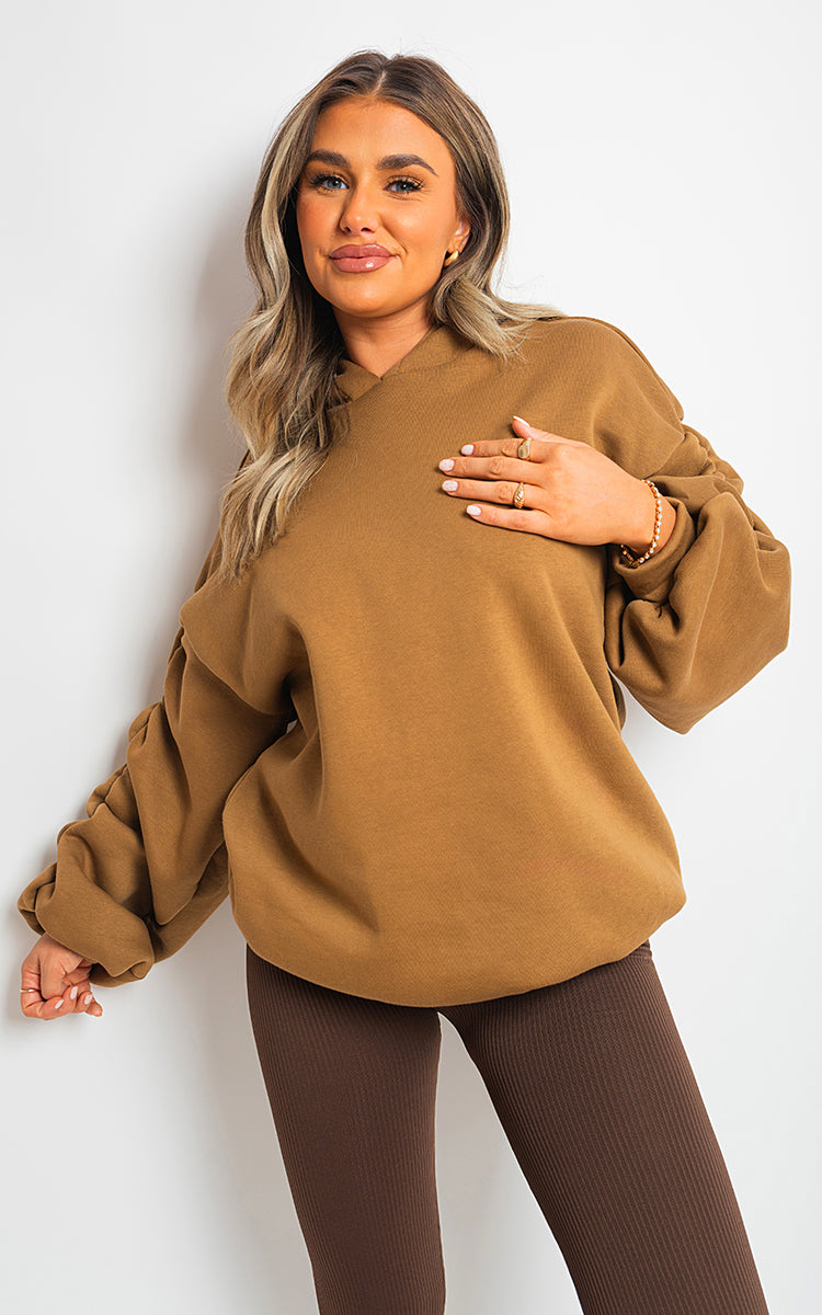 Fall Winter Oversized Ruched Sleeves Hoodie