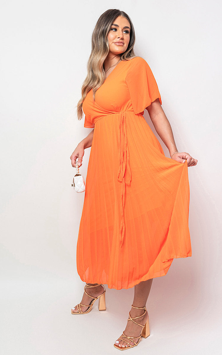 Pleated Wrap Front  Maxi Dress