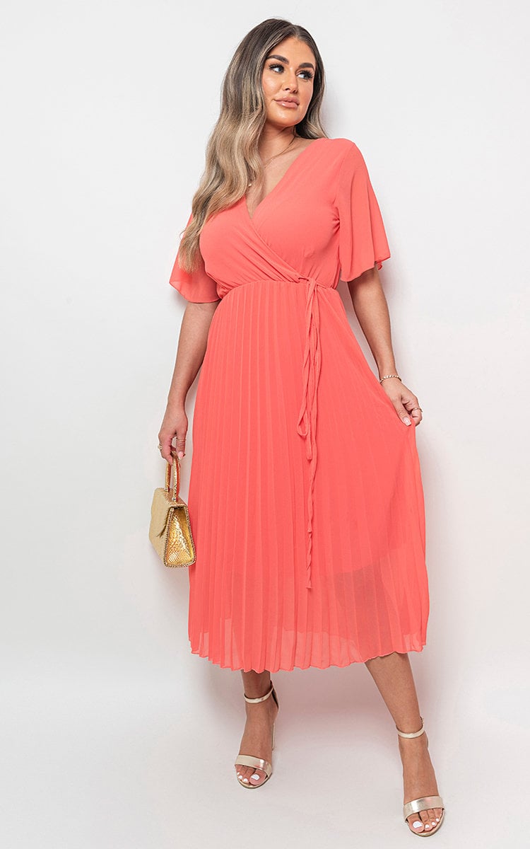 Pleated Wrap Front  Maxi Dress