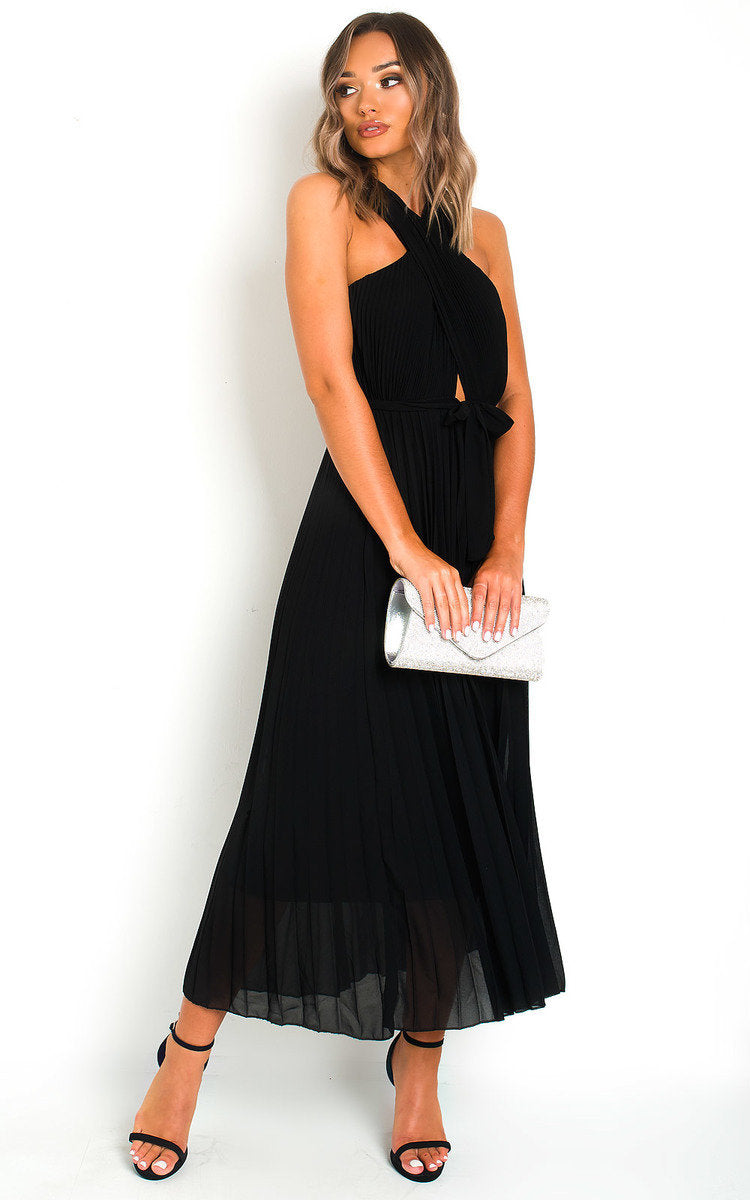 Pleated Crossover Maxi Dress