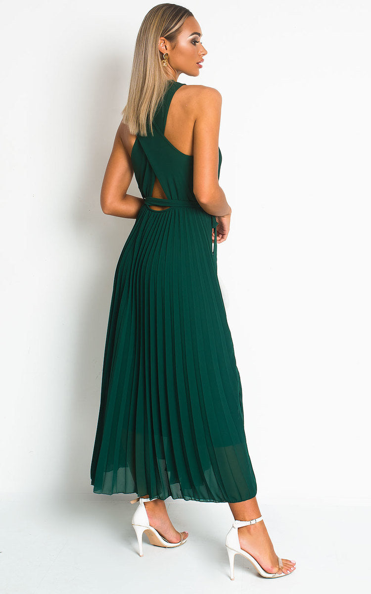 Pleated Crossover Maxi Dress