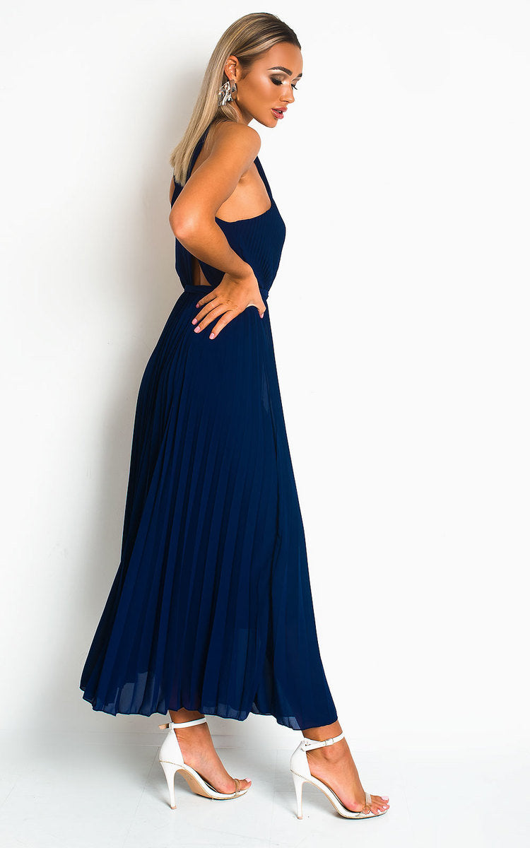 Pleated Crossover Maxi Dress