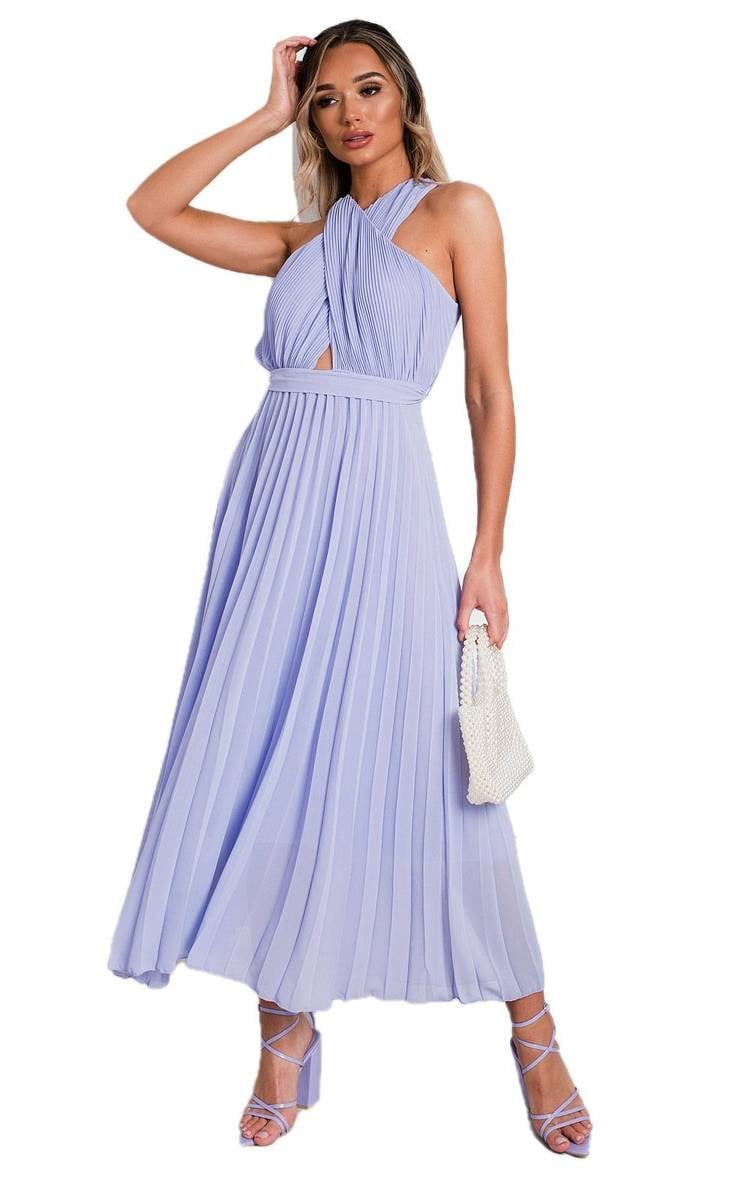 Pleated Crossover Maxi Dress