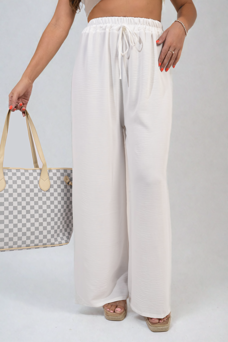 Drawstring Waist Wide Leg Trousers