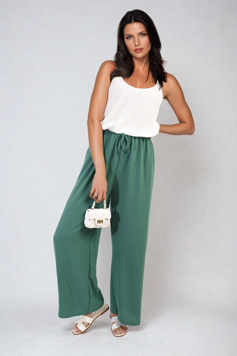 Drawstring Waist Wide Leg Trousers