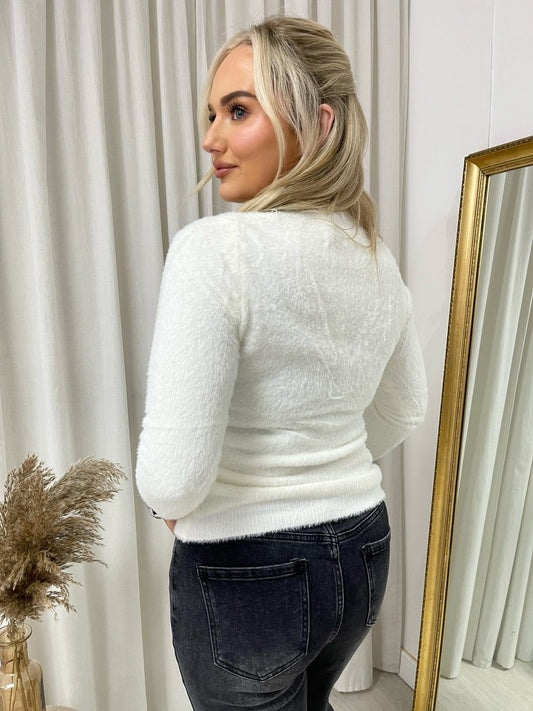 Fitted Long Sleeve Fluffy Knitted Top