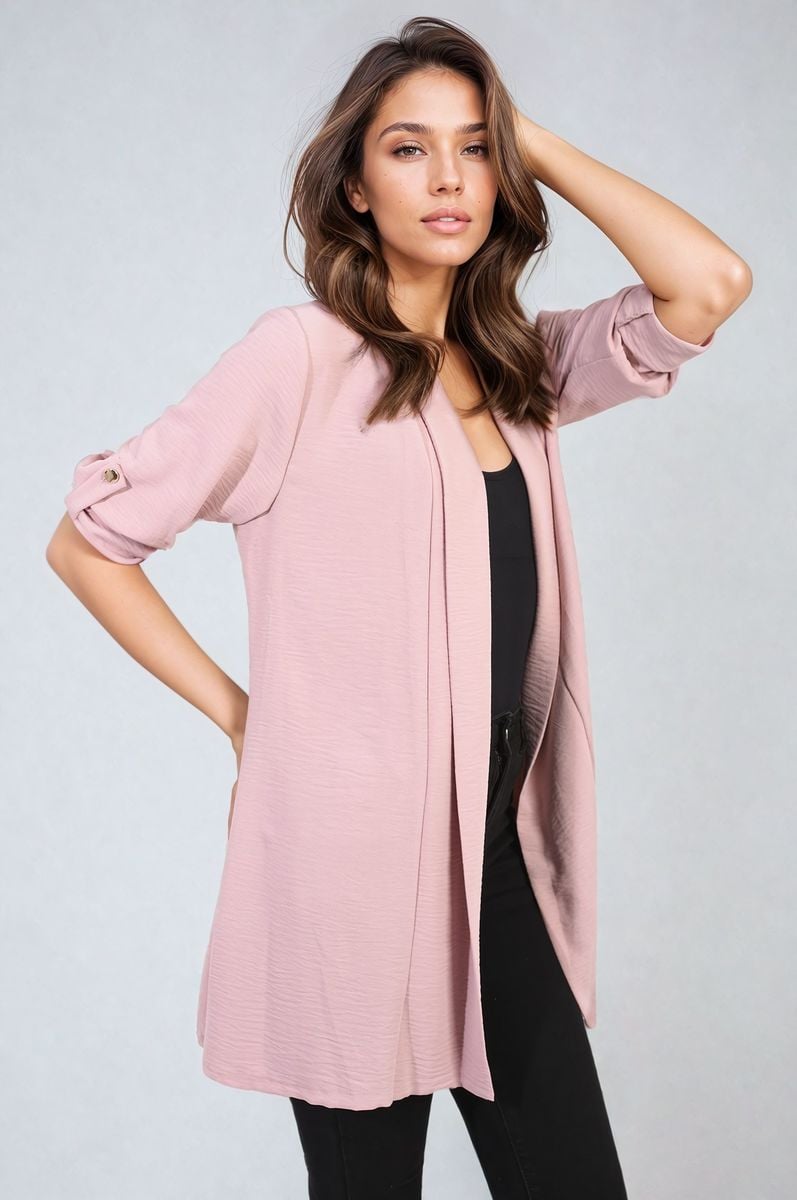 Open Front Roll Up Sleeve Cardigan