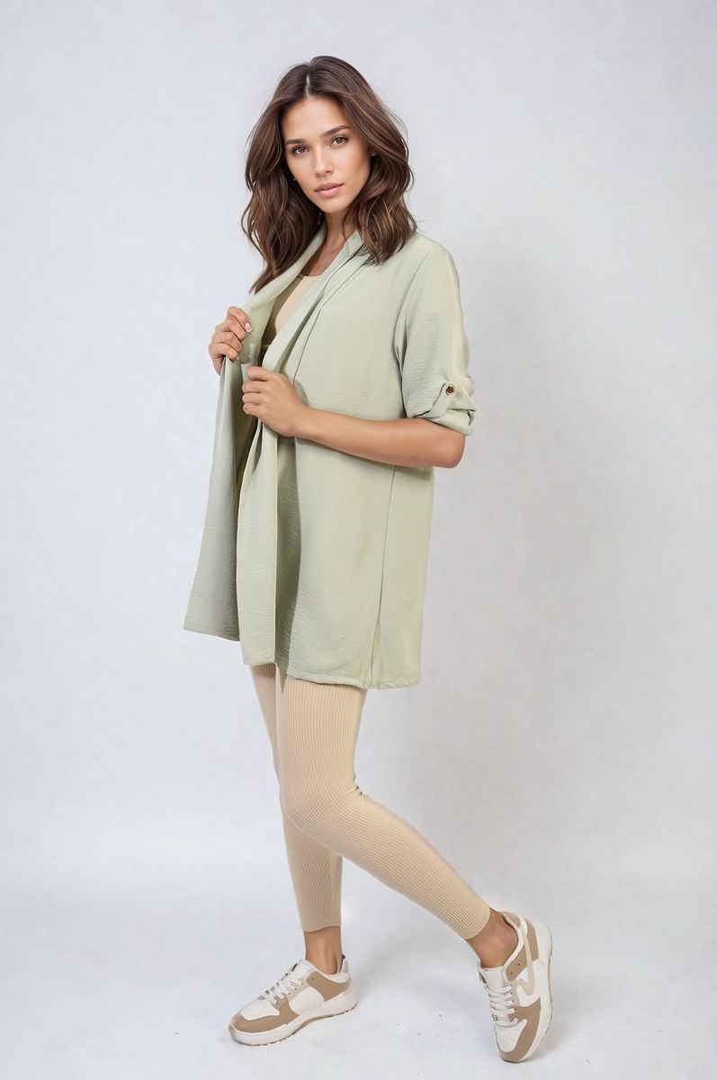 Open Front Roll Up Sleeve Cardigan