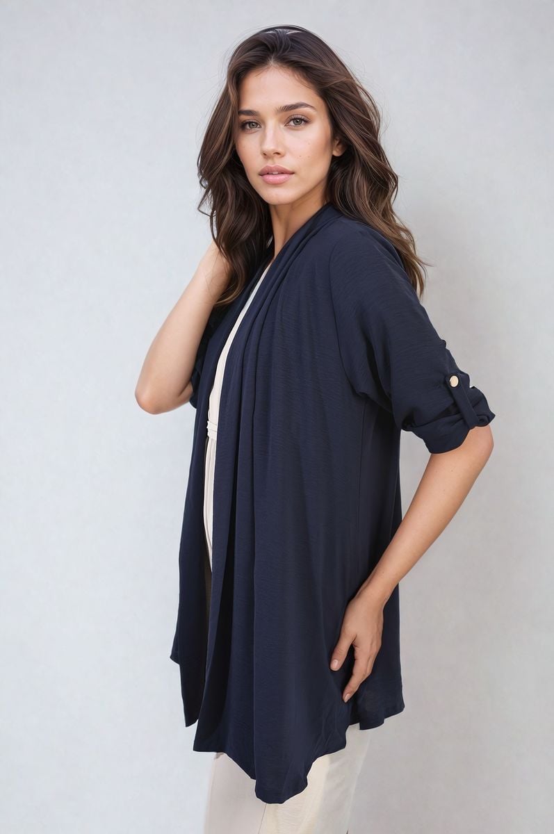 Open Front Roll Up Sleeve Cardigan