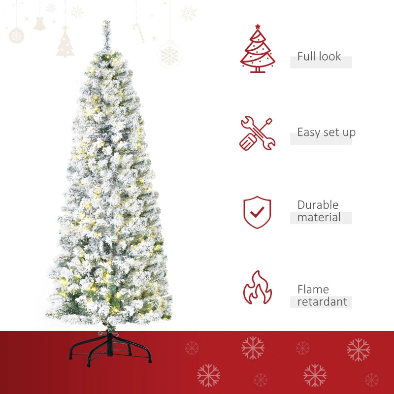 6FT Prelit Artificial Snow Flocked Christmas Tree with Warm White LED Lights