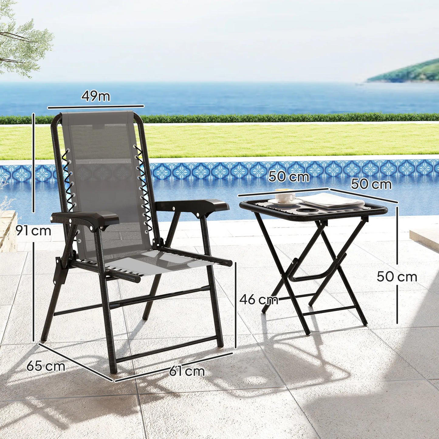 Three-Piece Garden Table and Chair Set - Dark Grey
