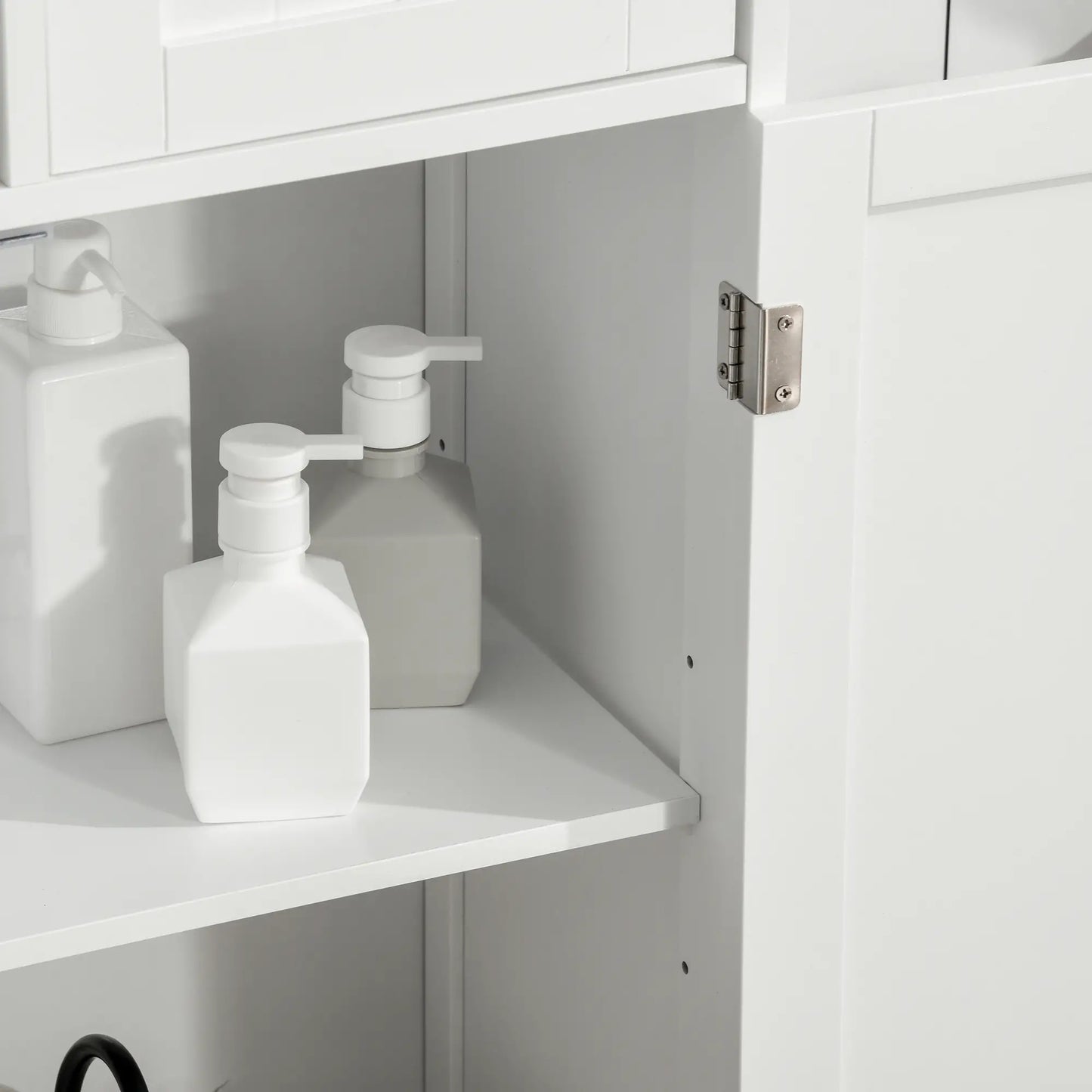 Free Standing White Bathroom Storage Cabinet with 2 Drawers and Adjustable Shelf