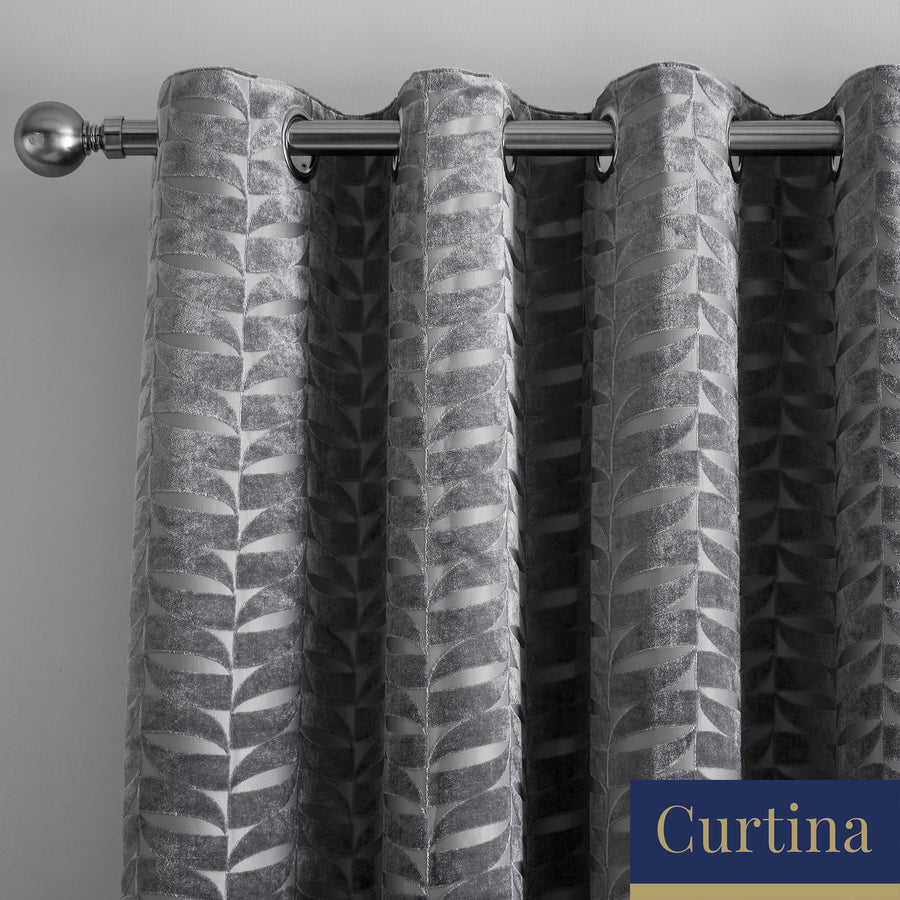 Kendal - Geometric Jacquard Eyelet Curtains in Charcoal - By Curtina