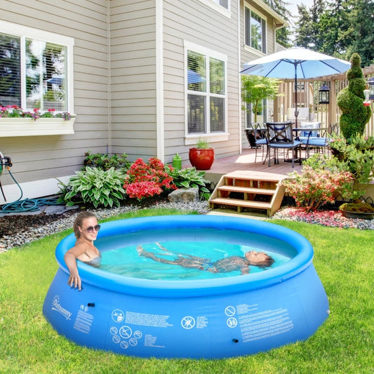 Inflatable Swimming Pool Family-Sized Blow Up Pool Round Paddling Pool with Hand Pump