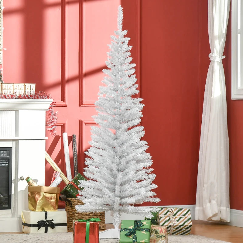 5FT Pencil Slim Artificial Christmas Tree with Study Stand Tips -  White