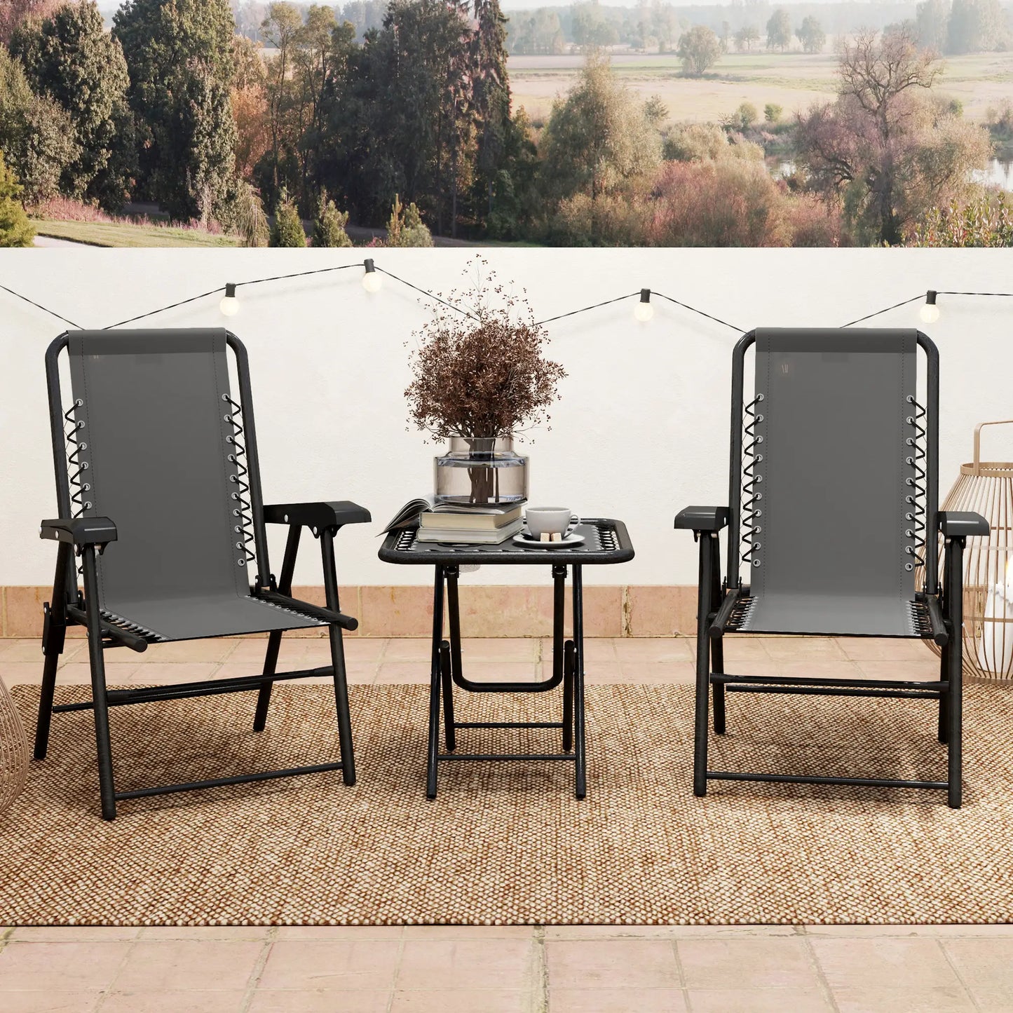 Three-Piece Garden Table and Chair Set - Dark Grey