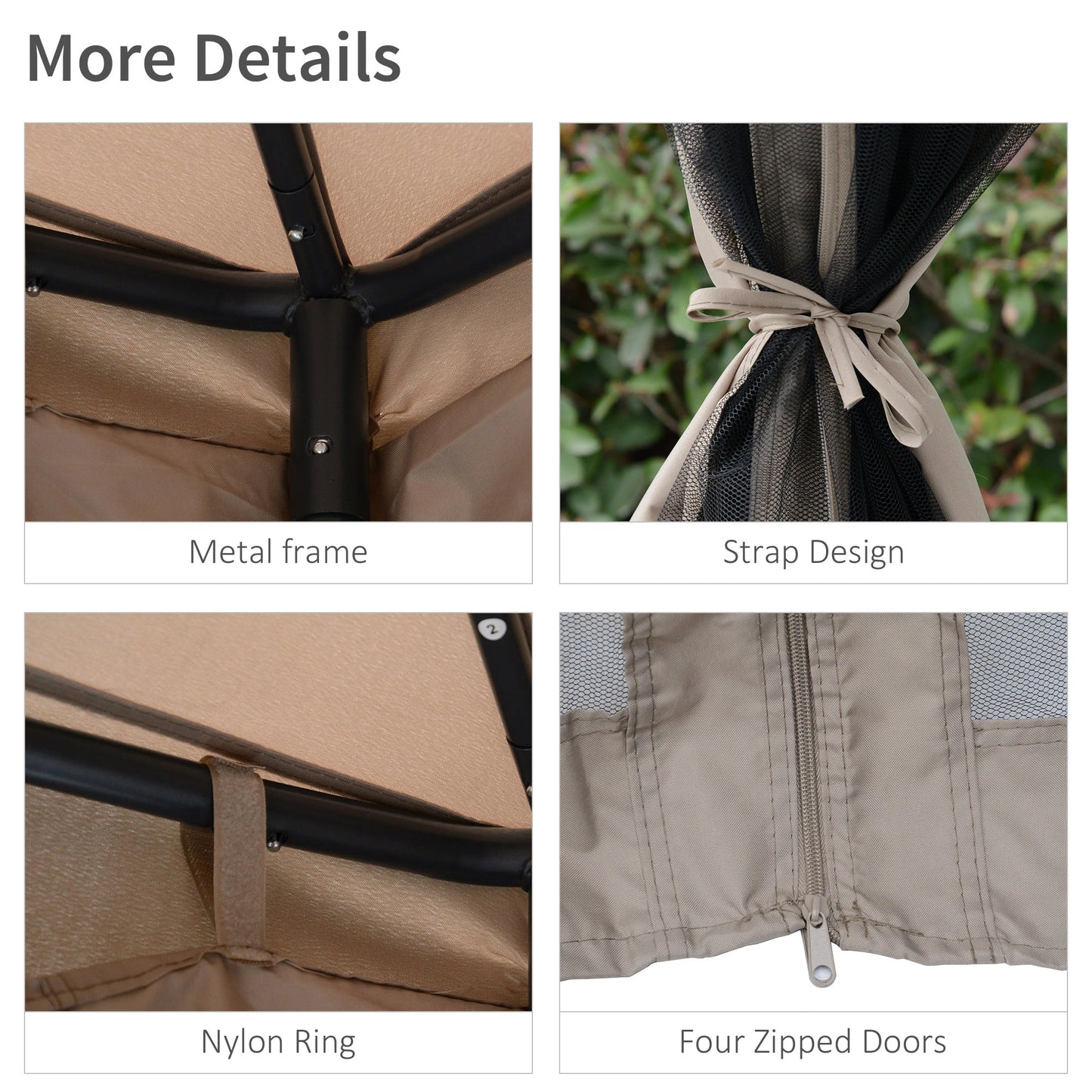 Taupe Outdoor Gazebo - 2-tier Roof with Netting