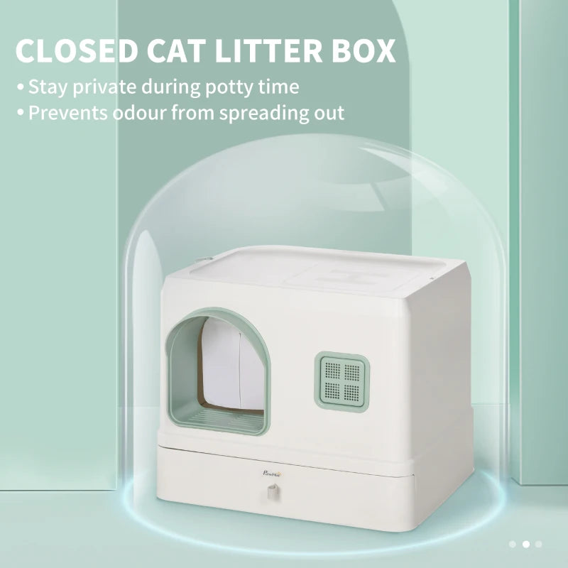 Cat Litter Box, Hooded Cat Litter Tray, with Drawer Pan, Scoop, Deodorants