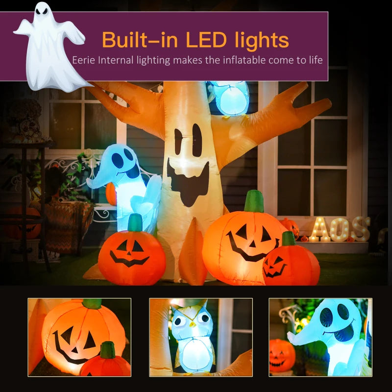 240cm Large Halloween Scary Lighting Inflatable Tree Ghost 3 Pumpkins Owl