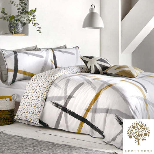 Leda - 100% Cotton Duvet Cover Set in Grey & Ochre by Appletree Style