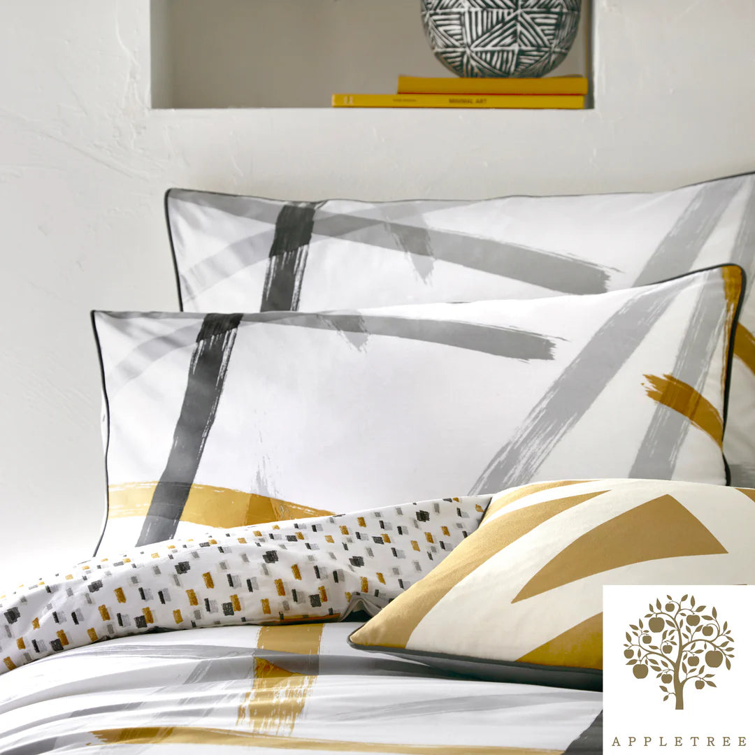 Leda - 100% Cotton Duvet Cover Set in Grey & Ochre by Appletree Style