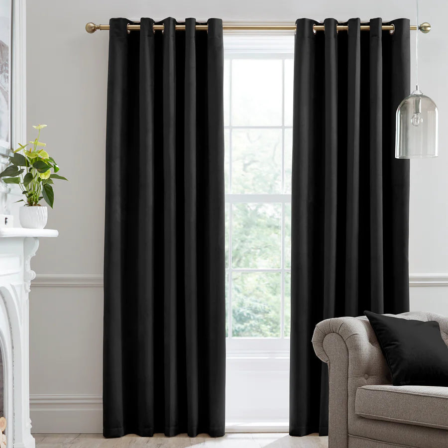 Montrose - Blackout Velvet Eyelet Curtains in Black - by Laurence Llewelyn-Bowen