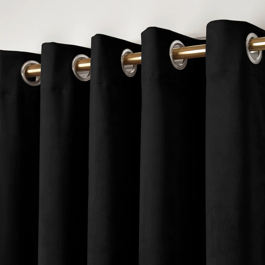 Montrose - Blackout Velvet Eyelet Curtains in Black - by Laurence Llewelyn-Bowen